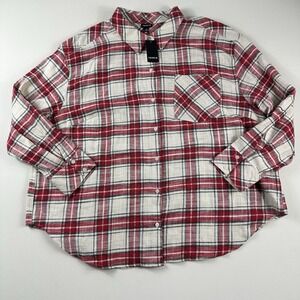 Torrid Oversized Cotton Flannel Shirt Candy Cane Plaid Birch Womens 3X Red